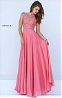 2016 Cap Sleeves Sherri Hill 50132 Beaded Embellishments Coral Boat Neckline Long Chiffon Prom Dresses