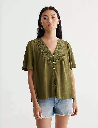 SHORT SLEEVE EMBROIDERED BOHO BLOUSE