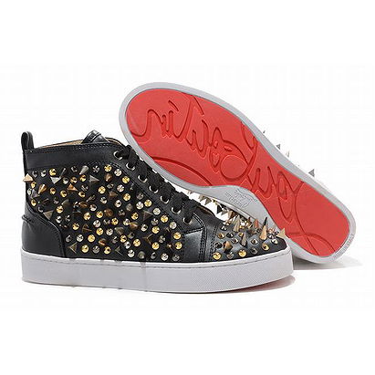Black Chrisitian Louboutin Louis Pik Flat Spikes High Top Mens Red Sole Shoes
