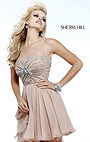 2014 Nude/Silver Sherri Hill 11034 Beaded V-back Homecoming Dress Short