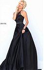 Long Sherri Hill 50222 Halter Style Low Back Beads Black Evening Dress Elegance