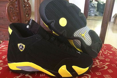 Michael Retro XIV (14) Nike Brand Vibrant Yellow with Black and White Color Mens Sports Sneakers - Thunder