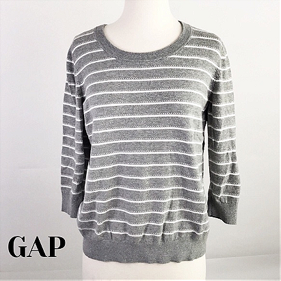 Gap Factory Gray & White Striped Sweater in Large