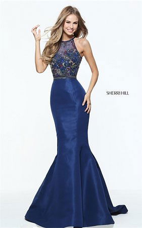 Colorful Jeweled Sherri Hill 50975 Navy Cutout Slim Mermaid Gown 2017