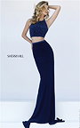 Cheap Sherri Hill 50062 Navy Two Piece Beaded Slim Evening Gown 2016
