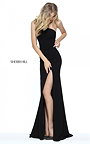 2017 Black High Slit Sherri Hill 50861 Cutout One Shoulder Evening Dress