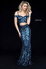Beaded Pattern Sherri Hill 51934 Navy 2 Piece 2018 Long Sequins Evening Gowns