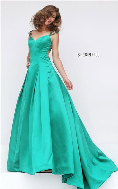 Prom Season Sherri Hill Emerald Cutout Back Beaded Style 50229 Long Dress