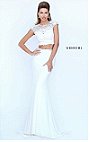 Sherri Hill 50025 Scoop Neckline Open Back Cap Sleeves Ivory Beaded Two Piece Long Prom Dresses 2016