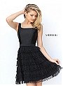 2017 Sleeveless Satin Bodice Sherri Hill S50683 Square Neck Black Tiered Pleated A-Line Homecoming Gown