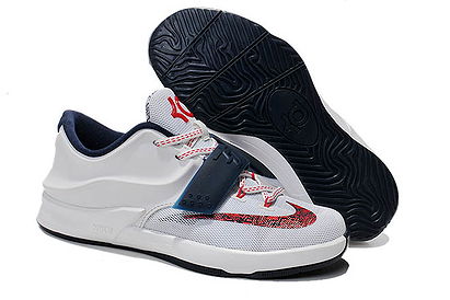 White/University Red and Obsidian Nike KD VII (7) Athletic Sneakers for Kids