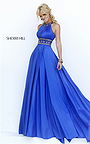 2016 Long Open Back Sherri Hill 11318 Beaded Halter Slit Royal Prom Gown