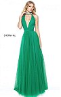 Halter Neckline 2017 Beaded Emerald Long Tulle Evening Gowns Sherri Hill 50840
