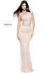 Nude Embroidered Halter 2 PC Prom Dress By Sherri Hill 51148 With Beads