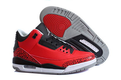 Mens-NBA Michael Jordan III (3) Retro Sneaker With Elephant Print in Red/Black/Grey Colorway