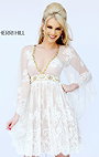 Ivory/Nude Sherri Hill 32260 Plunging Neck Applique Lace Short Prom Dresses