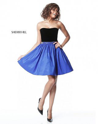 2017 Sherri Hill 51510 Black/Royal Beaded Velvet Strapless Taffeta Homecoming Dresses