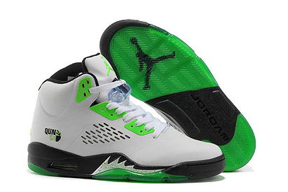 Retro Women Jordan 5 with Green and Black White 