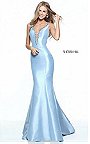 2017 Fitted Deep V-Neck Beads Light Blue Mermaid Dress By Sherri Hill 50994