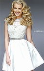 Beaded Sherri Hill 32317 Open Back Lace Ivory Appliques Short Evening Dress