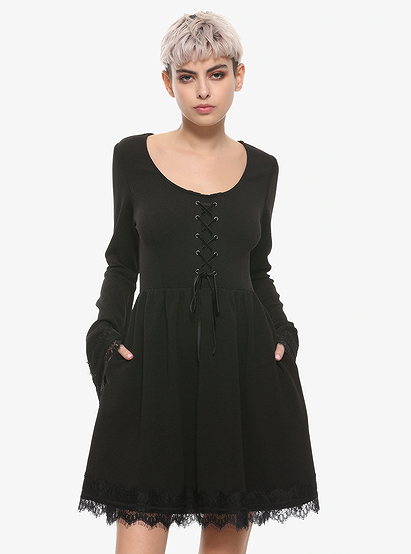 Lace Skull Bell Sleeve Dress