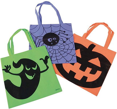 Assorted Halloween Trick Or Treat Ghost Pumpkin Spider Tote Bags with Handles (12)