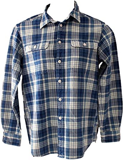 Ralph Lauren Mens Plaid Workshirt Button Up Shirt, Blue, Small