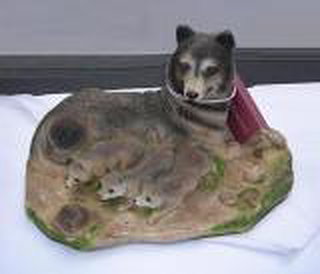 Wolf Figurine - Large Mother Wolf with Three Cubs Watching Turtle