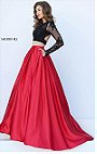 Two Piece Lace Long Sleeves Sherri Hill 50357 Open Back Black/Red Long Satin Evening Dresses 2016