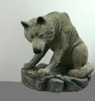 Wolf Figurine - Large Wolf Sitting with Head Lowered