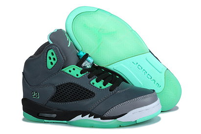 Retro 5 Jordan Shoes Green Glow/Black & Grey Womens Size