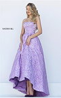 Lilac Printed Sherri Hill 50436 Floral Strapless Hi-Low Evening Gown 2017