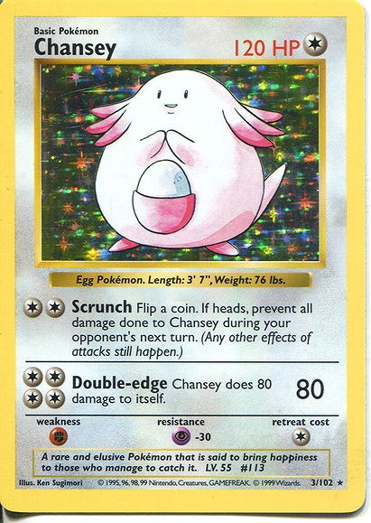 Pokemon Base Set Shadowless Holofoil Card #3/102 Chansey