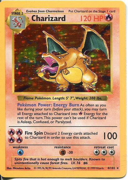 Pokemon Base Set Shadowless Holofoil Card #4/102 Charizard