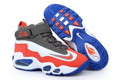 Mens Nike Air Max Ken Griffey JR 1 (White/Total Crimson Hyper Blue & White) Basketball Shoes