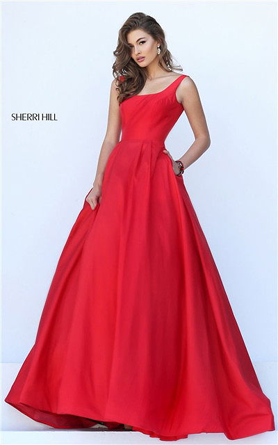 Spring 2017 Prom Low Back Pleated Red Long Ball Gown From Sherri Hill 50404