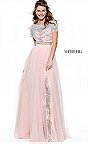 2017 Sherri Hill Blush 50857 Beads Embellished 2 Piece Long Slit Prom Dress