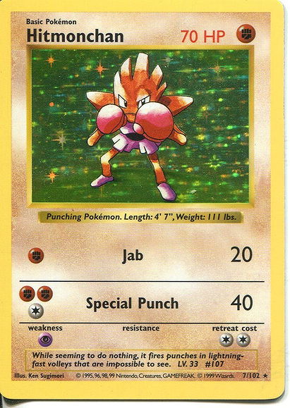 Pokemon Base Set Shadowless Holofoil Card #7/102 Hitmonchan