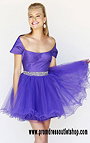 Sherri Hill 21192 Purple Off Shoulder Beaded Tulle Prom Dress Discount
