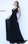 Sherri Hill 5206 V-Neck Ruched Black Long Lace Prom Dresses Online