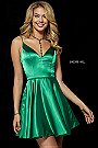 Sherri Hill V Neckline Emerald 52253 Short Satin Cocktail Dresses 2018