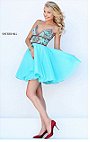 Sherri Hill 50475 Sweetheart Neck Discount Beaded Bodice Turq/Multi Slim Straps Short Tulle Party Dresses