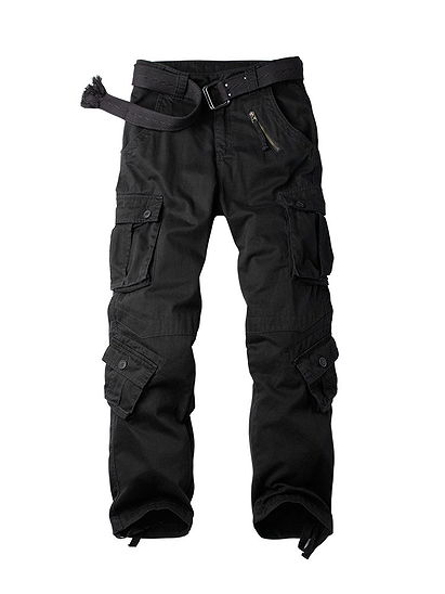 OCHENTA Men's Cotton Military Cargo Pants, 8 Pockets Casual Work Combat Trousers #3357 Black 36
