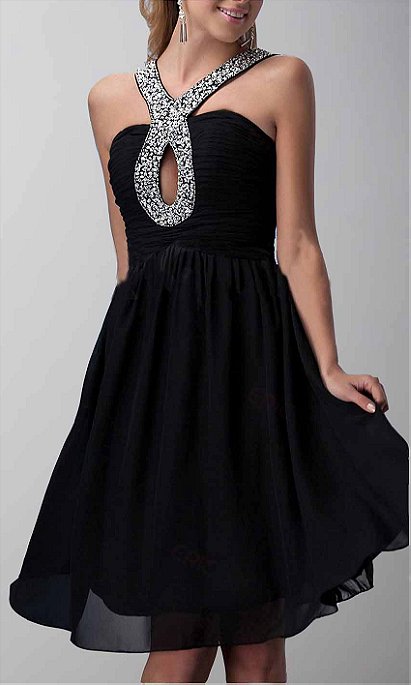 Keyhole Sequin Halter Short Black Grade Dresses KSP441