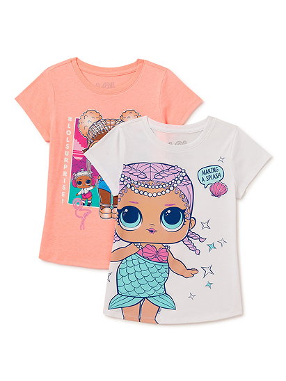 L.O.L. Surprise! Girls Graphic T-Shirts, 2-Pack Sizes 4-16