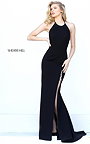 Lovely Fitted Embellished Beads Low Back Slit Black Party Gown From Sherri Hill 50647