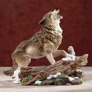 Wolf Figurine - Wolf standing on log Howling