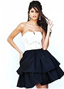 Sherri Hill 50673 Lovely Strapless Ivory Ruched Bodice Black Tiered Cocktail Dress