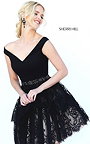 Black Short Sherri Hill 50635 V-Neck Beaded Lace Homecoming Dress 2016