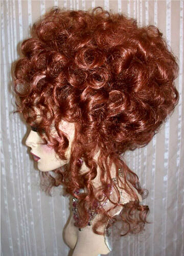 Drag Queen Wig Up Do French Twist Small Curls Auburn Red Tendrils